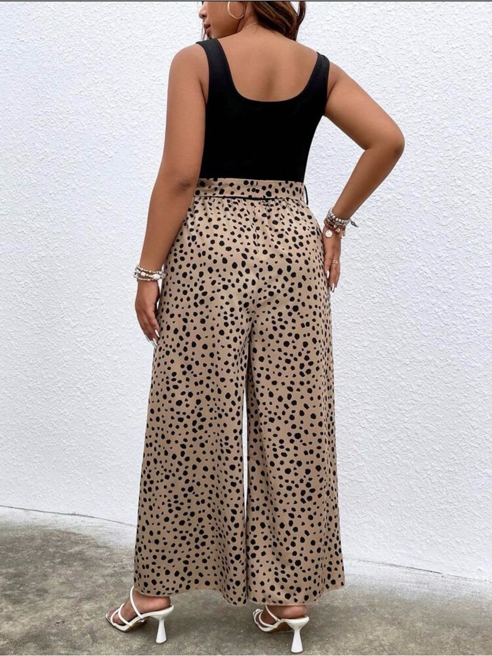 SHEIN CURVE Black Bodice Polka Dot Wide-Leg Jumpsuit - Picture 3 of 5